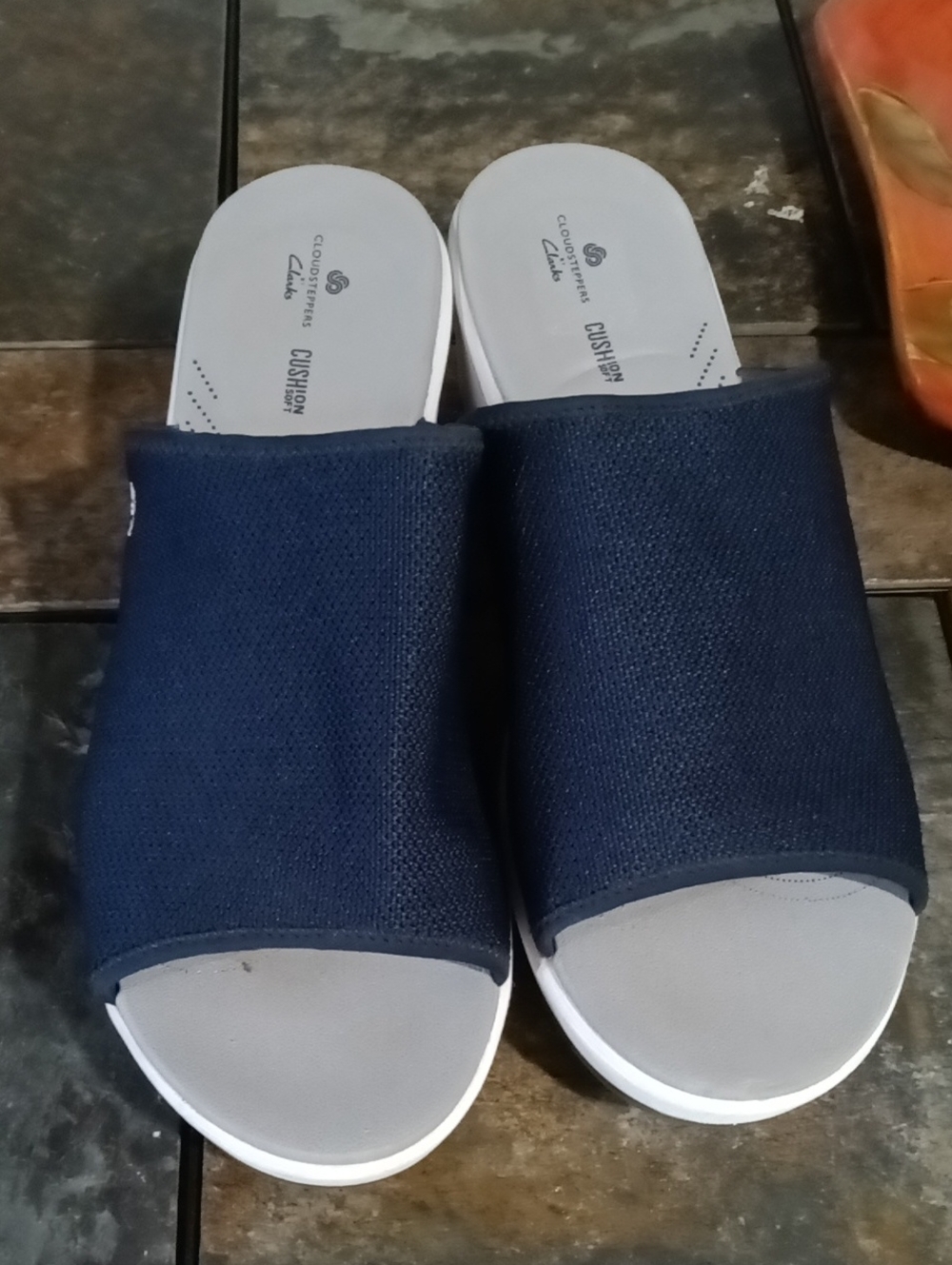Cloudsteppers by Clarks Navy and Gray Open-Toe Slide Sandals